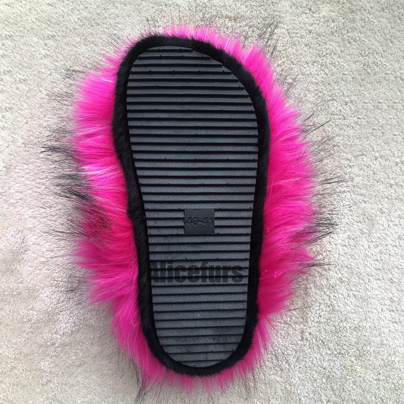 Fluffy Fur Slippers Winter House Slide Shoes for Women