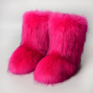 faux fur snow boots for women in fuchsia Alicefurs