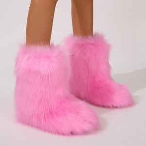 faux fur snow boots for women in pink 1 Alicefurs