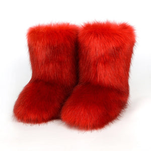 faux fur snow boots for women in red Alicefurs