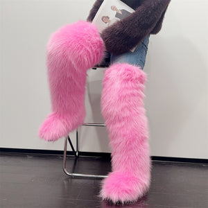 faux fur thigh high boots for women in pink 2 Alicefurs