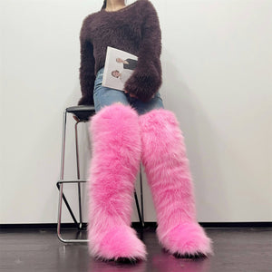faux fur thigh high boots for women in pink 3 Alicefurs