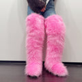 faux fur thigh high boots for women in pink Alicefurs