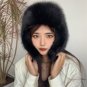 faux fur trapper hat winter fluffy cap for women in black 1 Alicefurs