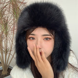 Faux Fur Trapper Hat Winter Fluffy Cap for Women