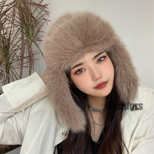 faux fur trapper hat winter fluffy cap for women in coffee Alicefurs