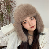 Faux Fur Trapper Hat Winter Fluffy Cap for Women