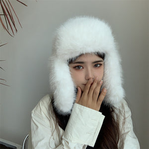 faux fur trapper hat winter fluffy cap for women in ivory 1 Alicefurs