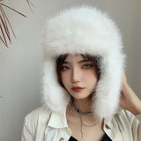 Faux Fur Trapper Hat Winter Fluffy Cap for Women