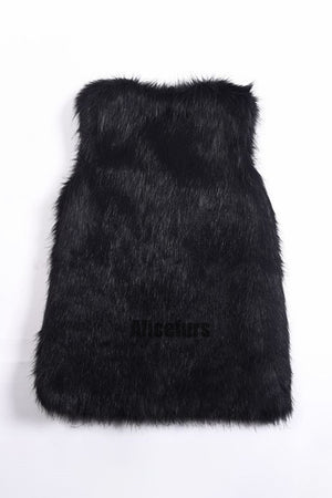 faux fur vest long fluffy v neck waistcoat for women in black 2 Alicefurs