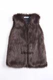 Faux Fur Vest Long Fluffy V-Neck Waistcoat for Women