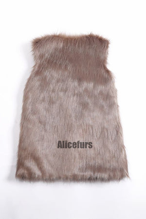faux fur vest long fluffy v neck waistcoat for women in khaki 1 Alicefurs