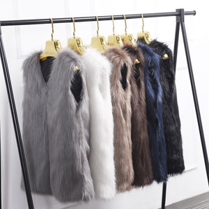 faux fur vest long fluffy v neck waistcoat for women Alicefurs