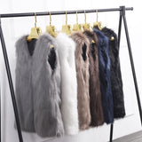 Faux Fur Vest Long Fluffy V-Neck Waistcoat for Women