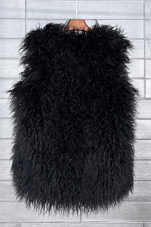 faux fur vest long mongolian fluffy sleeveless jacket for women in black 2 Alicefurs
