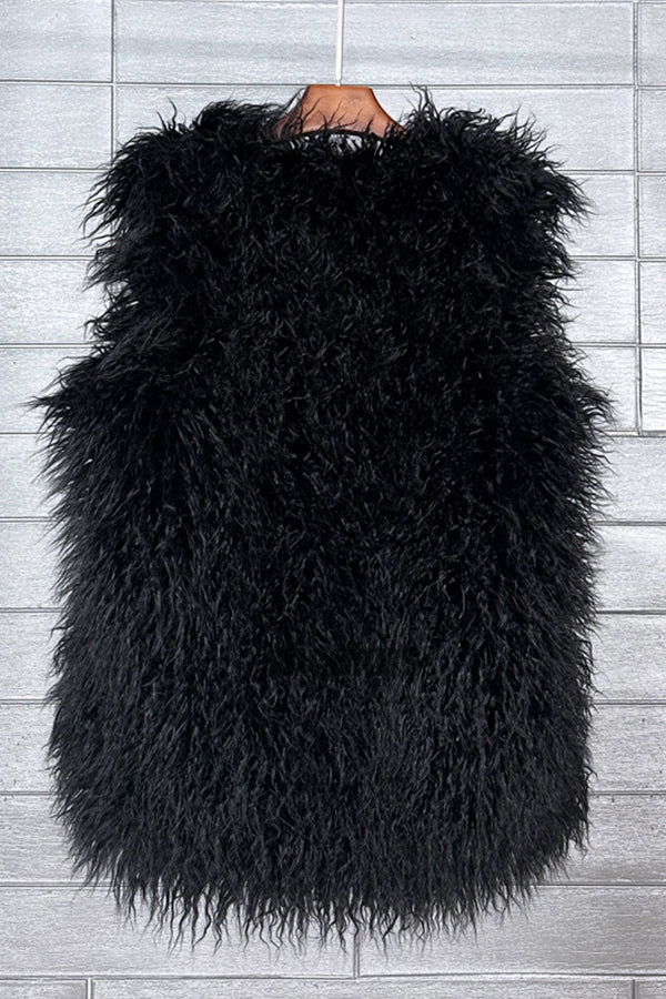 Faux Fur Vest Long Mongolian Fluffy Sleeveless Jacket for Women