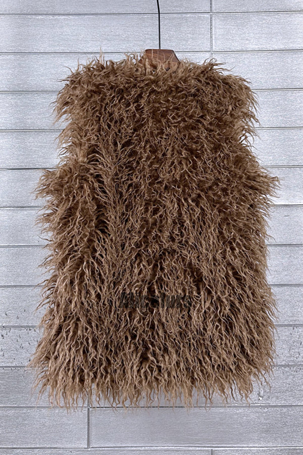 Faux Fur Vest Long Mongolian Fluffy Sleeveless Jacket for Women