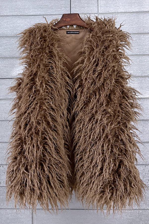 Faux Fur Vest Long Mongolian Fluffy Sleeveless Jacket for Women