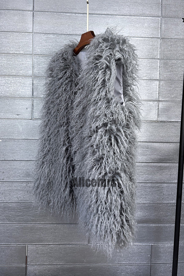 Faux Fur Vest Long Mongolian Fluffy Sleeveless Jacket for Women