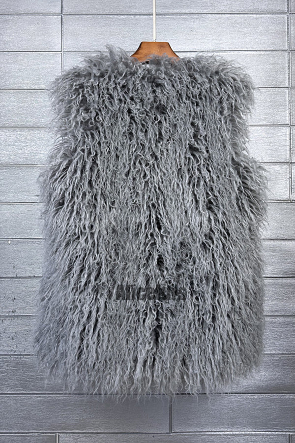 Faux Fur Vest Long Mongolian Fluffy Sleeveless Jacket for Women