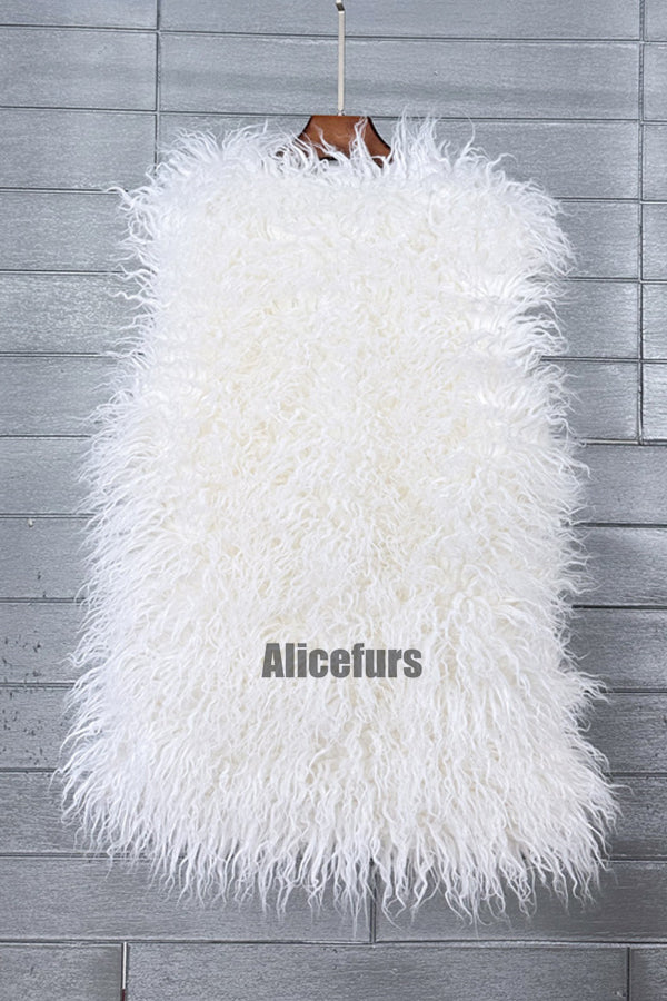 Faux Fur Vest Long Mongolian Fluffy Sleeveless Jacket for Women