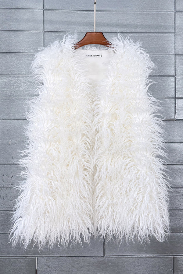 Faux Fur Vest Long Mongolian Fluffy Sleeveless Jacket for Women