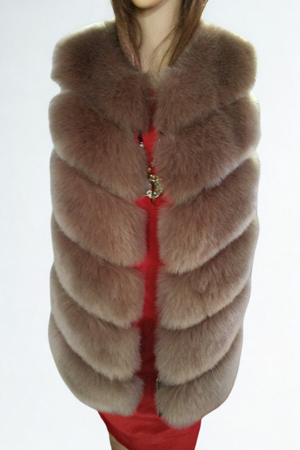 Faux Fur Vest Winter Long Sleeveless Fluffy Waistcoat for Women