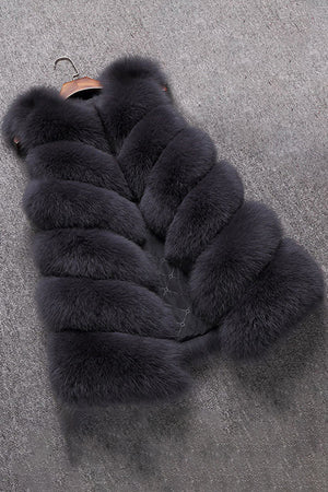 faux fur vest winter long sleeveless fluffy jacket for women in dark grey 3 Alicefurs