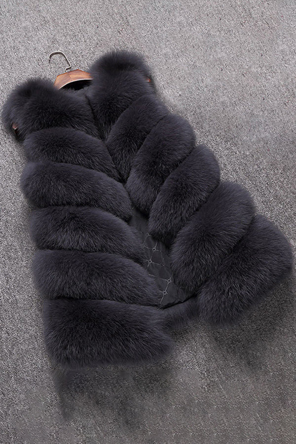 Faux Fur Vest Winter Long Sleeveless Fluffy Waistcoat for Women