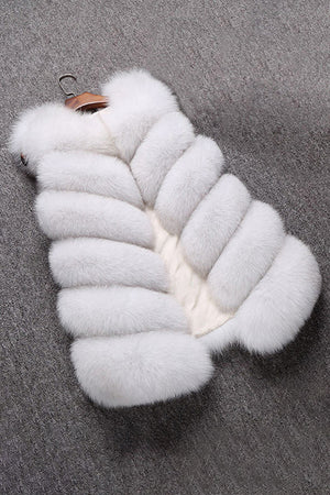 faux fur vest winter long sleeveless fluffy jacket for women in dusty white 3 Alicefurs
