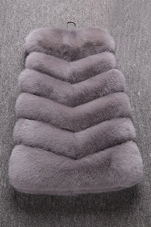 faux fur vest winter long sleeveless fluffy jacket for women in grey 2 Alicefurs