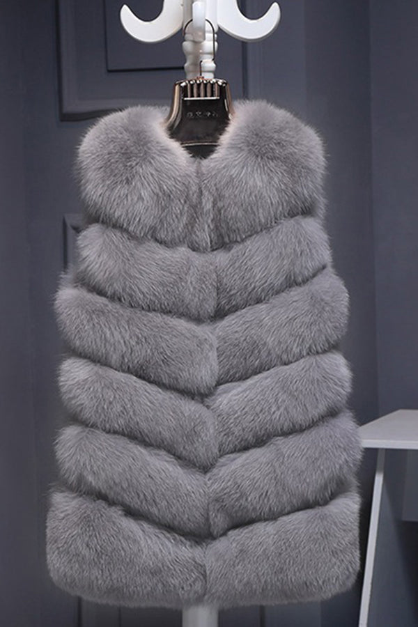 Faux Fur Vest Winter Long Sleeveless Fluffy Waistcoat for Women
