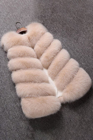 faux fur vest winter long sleeveless fluffy jacket for women in khaki 3 Alicefurs