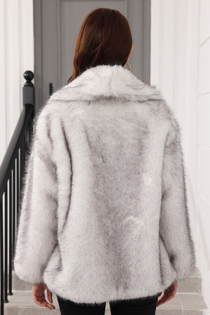 faux fur wrap coat womens belted casual fluffy jacket in blackish white 4 Alicefurs