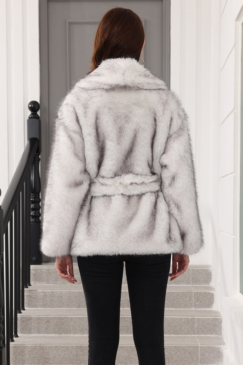 faux fur wrap coat womens belted casual fluffy jacket in blackish white 5 Alicefurs