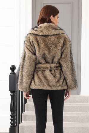 faux fur wrap coat womens belted casual fluffy jacket in brown 5 Alicefurs