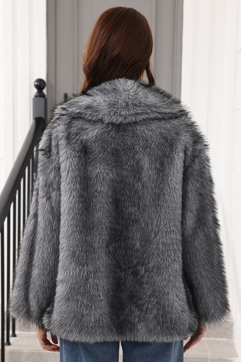 faux fur wrap coat womens belted casual fluffy jacket in gray 4 Alicefurs