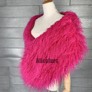 faux fur wrap mongolian lamb fur stole for women in fuchsia 1 Alicefurs