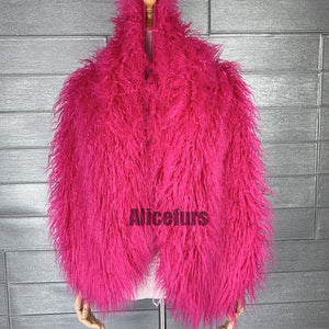 faux fur wrap mongolian lamb fur stole for women in fuchsia 2 Alicefurs