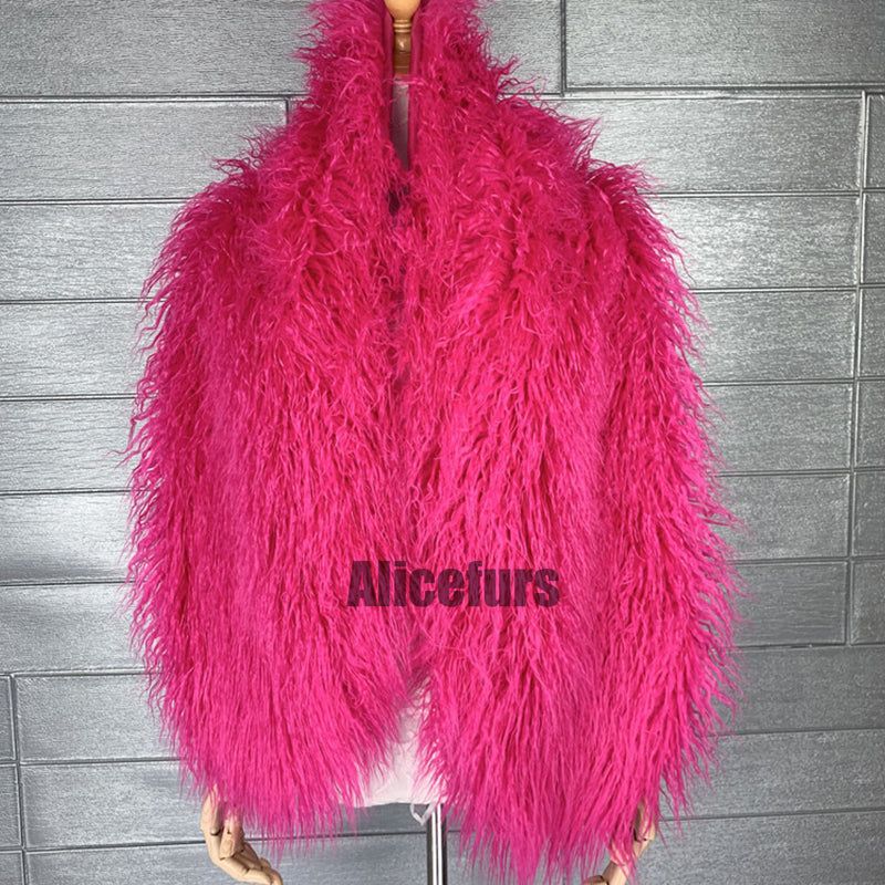 Faux Fur Wrap Mongolian Lamb Fur Stole for Women