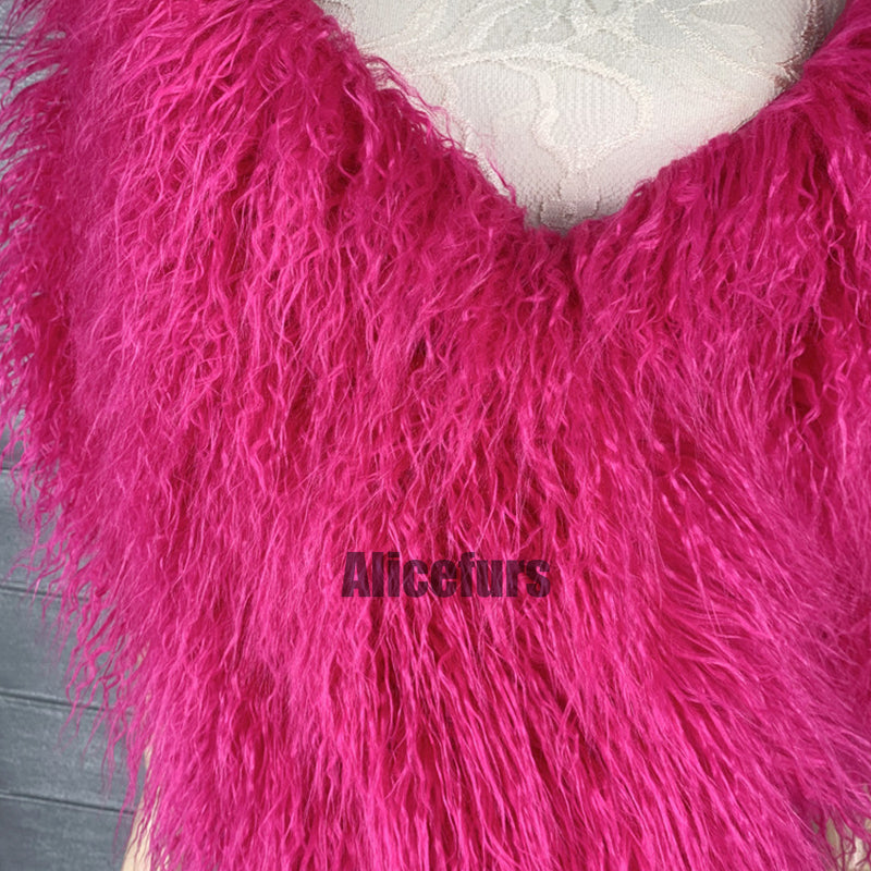 Faux Fur Wrap Mongolian Lamb Fur Stole for Women