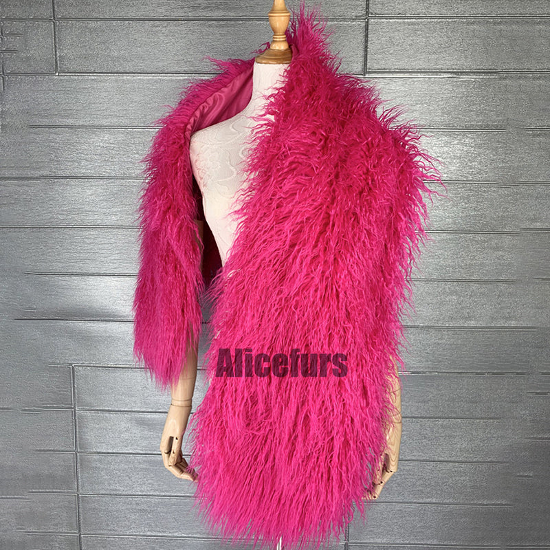 Faux Fur Wrap Mongolian Lamb Fur Stole for Women