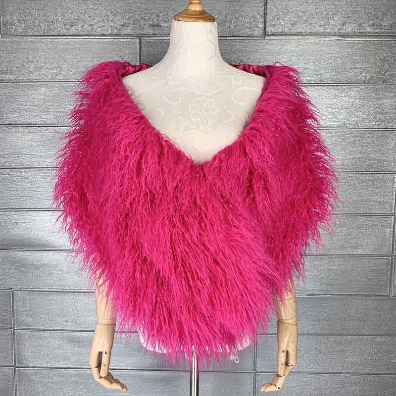 Faux Fur Wrap Mongolian Lamb Fur Stole for Women