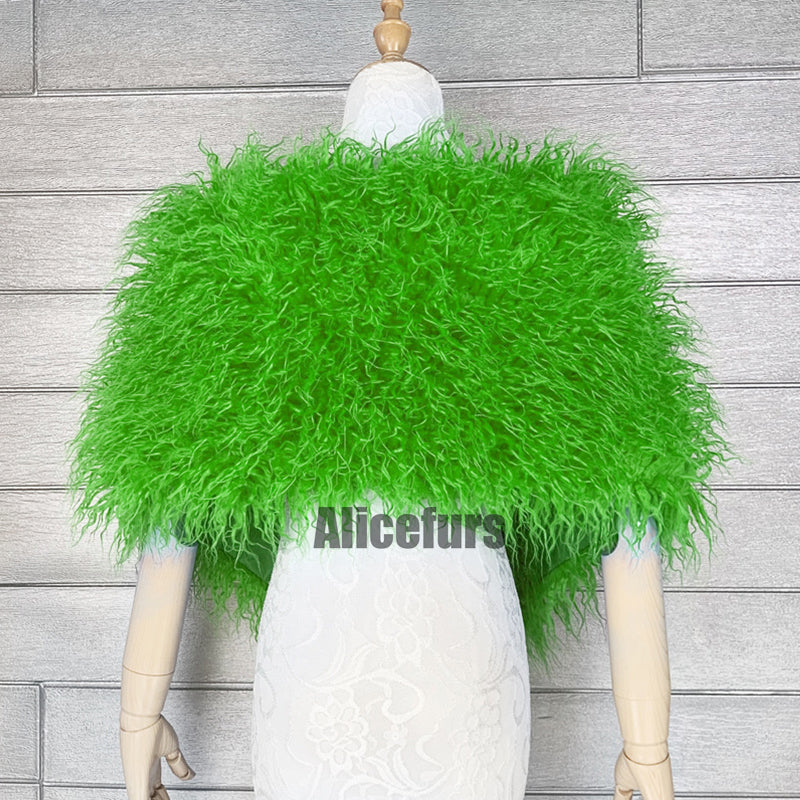 Faux Fur Wrap Mongolian Lamb Fur Stole for Women