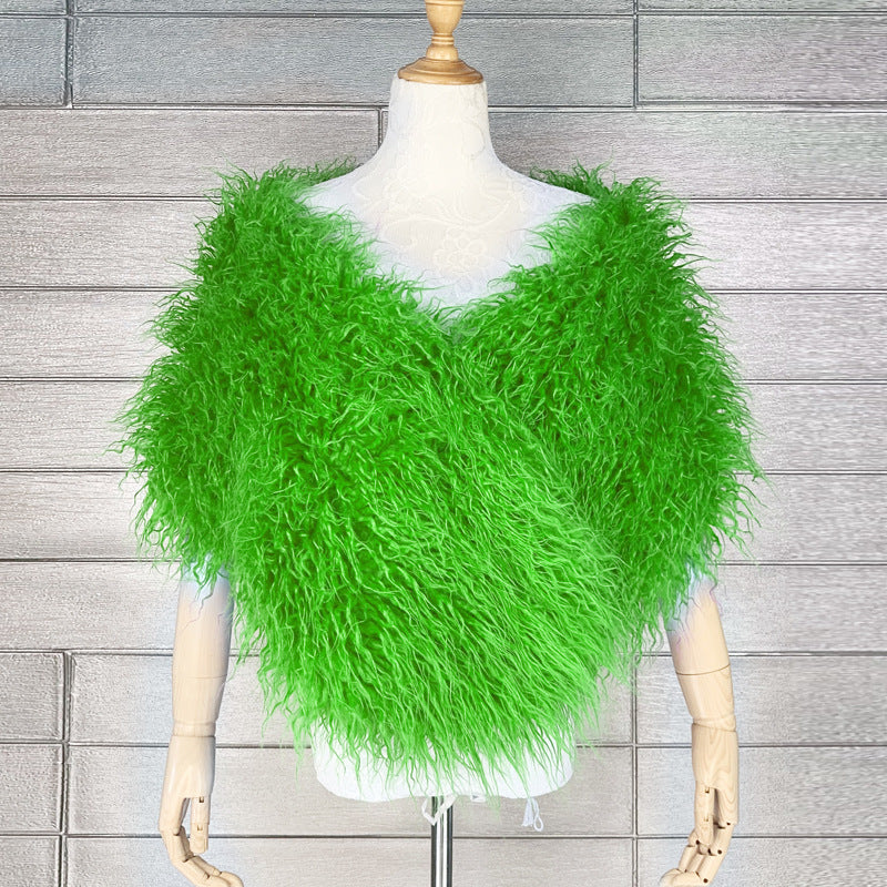 Faux Fur Wrap Mongolian Lamb Fur Stole for Women