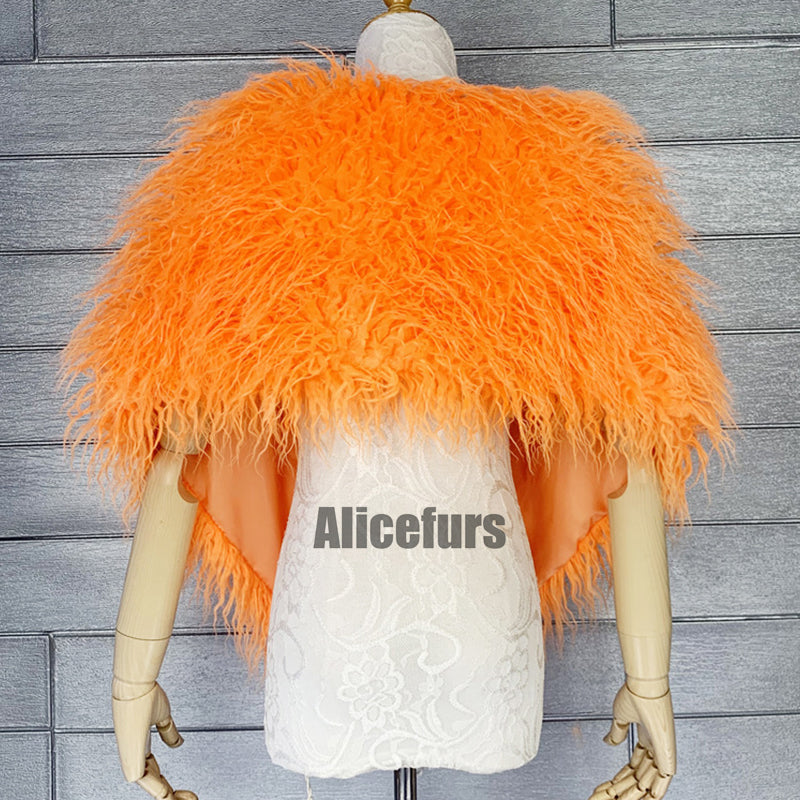 Faux Fur Wrap Mongolian Lamb Fur Stole for Women