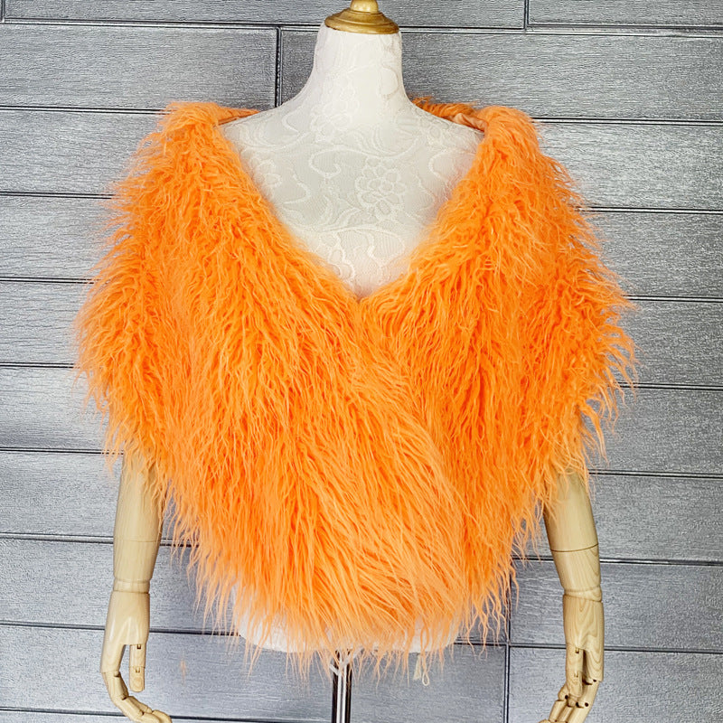 Faux Fur Wrap Mongolian Lamb Fur Stole for Women