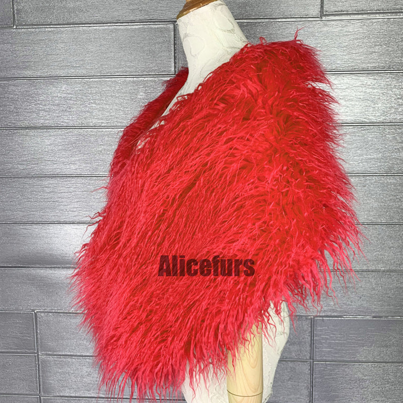 Faux Fur Wrap Mongolian Lamb Fur Stole for Women