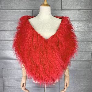 faux fur wrap mongolian lamb fur stole for women in red Alicefurs