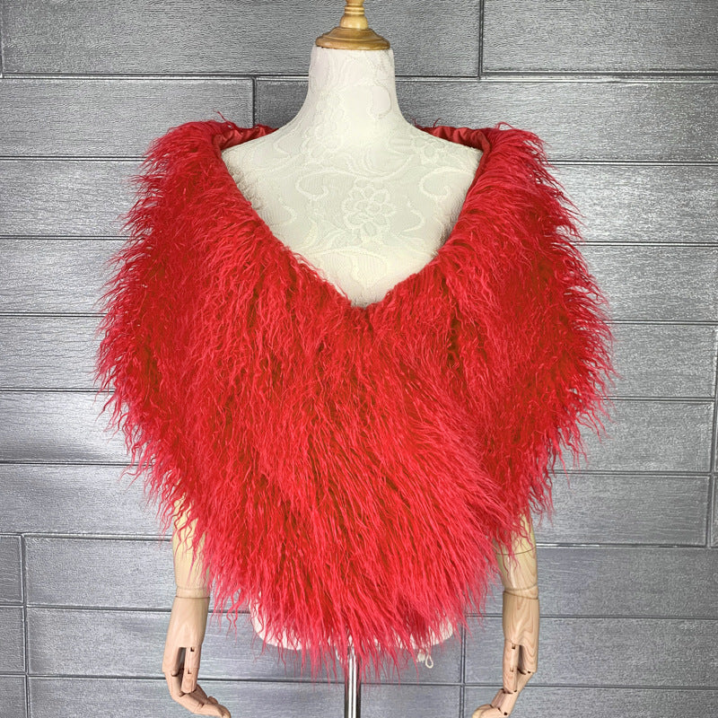 Faux Fur Wrap Mongolian Lamb Fur Stole for Women